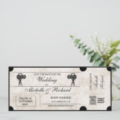  rustiek filmticket Save the Date Kaart (Staand voorkant)