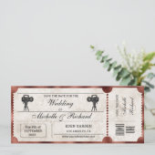  rustiek filmticket Save the Date Kaart (Staand voorkant)