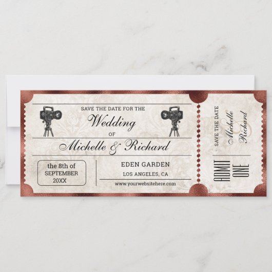  rustiek filmticket Save the Date Kaart (Voorkant)