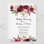 Rustiek Floral Bourgondië Marsala Baby shower Kaart (Voorkant)