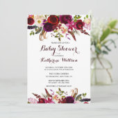 Rustiek Floral Bourgondië Marsala Baby shower Kaart (Staand voorkant)