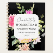 Rustiek Floral Homestead Management Zwart Planner (Voorkant)