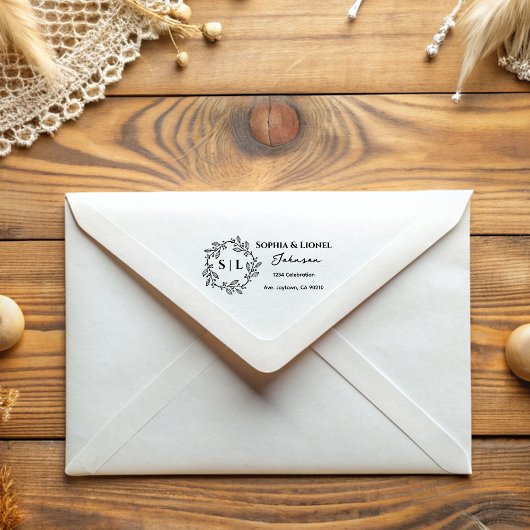 Rustiek Floral krans retouradres Rubberstempel