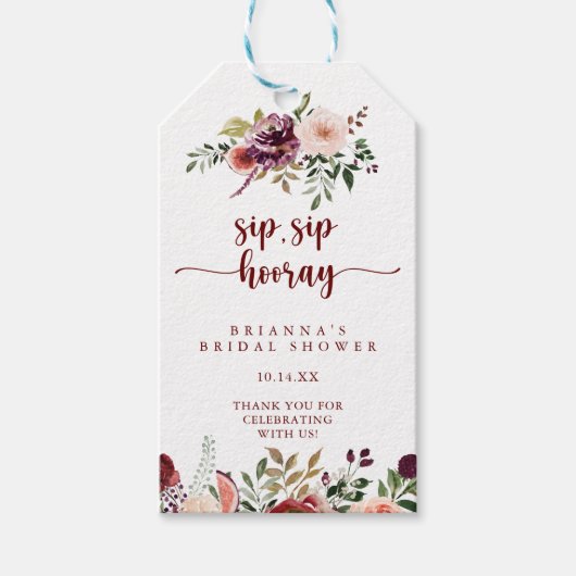 Rustiek Floral Sip Hooray Vrijgezellenfeest Cadeaulabel (Voorkant)