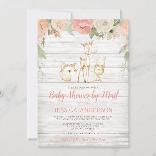 Rustiek Floral Woodland Meisje Baby shower per Mai Kaart (Voorkant)