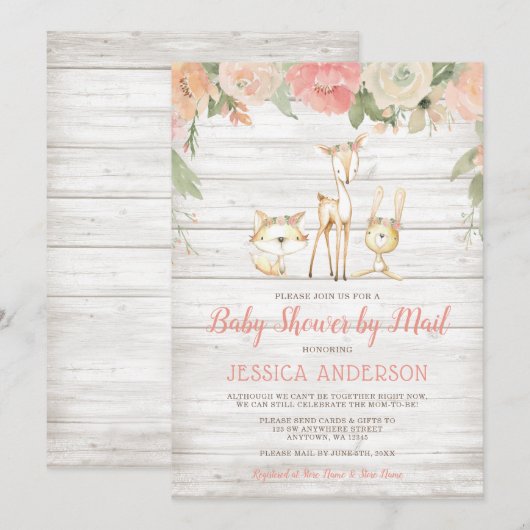 Rustiek Floral Woodland Meisje Baby shower per Mai Kaart (Voorkant / Achterkant)