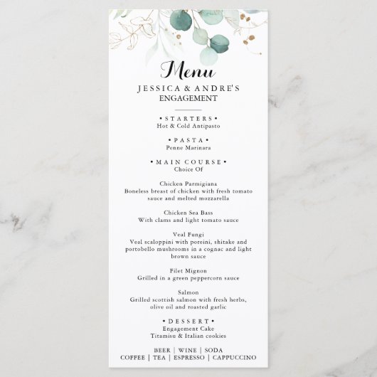 Rustiek Foliage Goud Bloemen Kalligrafie Diner Menu (Voorkant)
