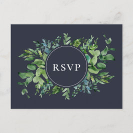 Rustiek Foliage Navy Bruiloft RSVP Song Aanvraag Uitnodiging Briefkaart