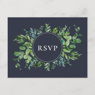 Rustiek Foliage Navy Bruiloft RSVP Song Aanvraag Uitnodiging Briefkaart