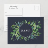 Rustiek Foliage Navy Bruiloft RSVP Song Aanvraag Uitnodiging Briefkaart (Voorkant / Achterkant)
