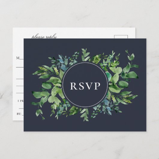 Rustiek Foliage Navy Bruiloft RSVP Song Aanvraag Uitnodiging Briefkaart (Voorkant / Achterkant)