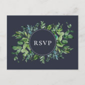 Rustiek Foliage Navy Bruiloft RSVP Song Aanvraag Uitnodiging Briefkaart (Voorkant)