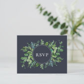 Rustiek Foliage Navy Bruiloft RSVP Song Aanvraag Uitnodiging Briefkaart (Staand voorkant)