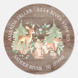 Rustiek Forest Baby shower retour adreslabel Ronde Sticker