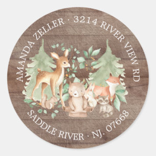 Rustiek Forest Baby shower retour adreslabel Ronde Sticker