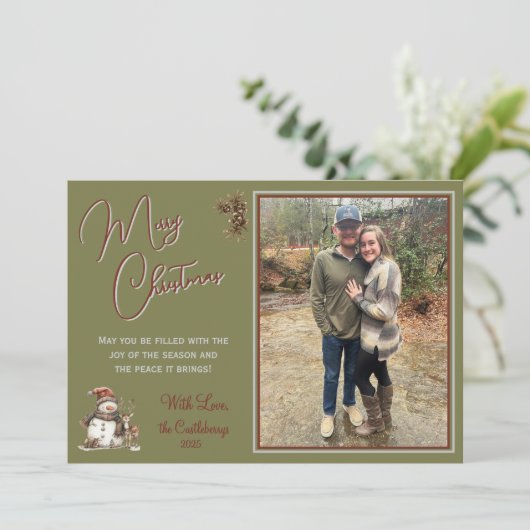 Rustiek Fotoscript Vrolijk Kerstfeest Kaart (Staand voorkant)