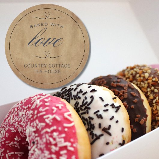 Rustiek gebakken met liefde bakkerij ronde sticker