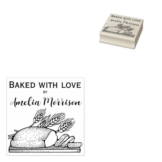 Rustiek Gebakken met Liefde  Brood Custom Rubberstempel (Gestempeld)