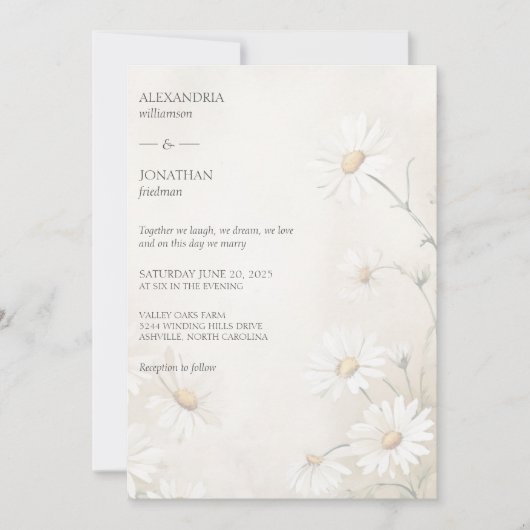 Rustiek Gebied van Daisies Bruiloft Kaart (Voorkant)
