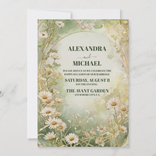 Rustiek Gebied van Daisies Bruiloft Kaart (Voorkant)