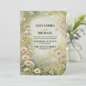 Rustiek Gebied van Daisies Bruiloft Kaart (Staand voorkant)