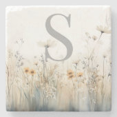 Rustiek Gebied van Wildbloemen Monogram Stenen Onderzetter (Voorkant)