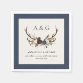 Rustiek gebladerte, bloemenfeest en hert bruiloft servet (Voorkant)