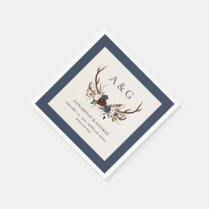 Rustiek gebladerte, bloemenfeest en hert bruiloft servet