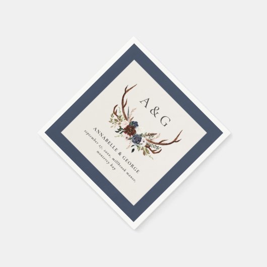 Rustiek gebladerte, bloemenfeest en hert bruiloft servet (Hoek)