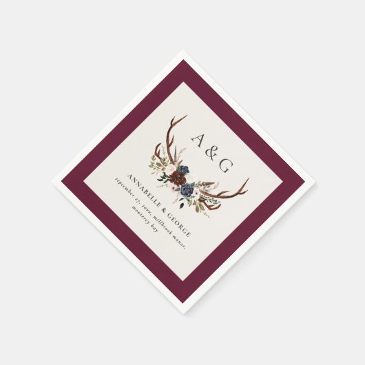 Rustiek gebladerte, bloemenfeest en hert bruiloft servet (Hoek)