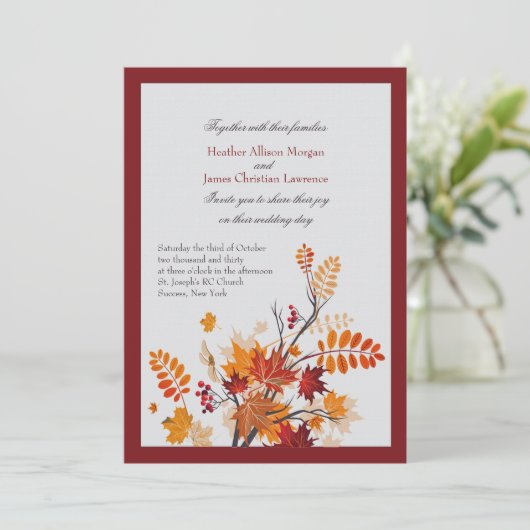 Rustiek gebladerte bruiloft uitnodigingen (Staand voorkant)