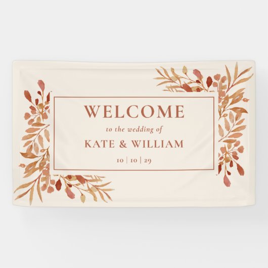 Rustiek gebladerte herfst herfst bruiloft welkom spandoek (Horizontaal)