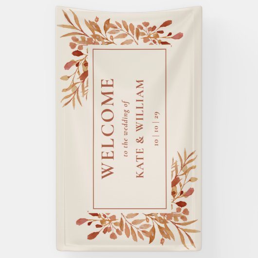 Rustiek gebladerte herfst herfst bruiloft welkom spandoek (Verticaal)