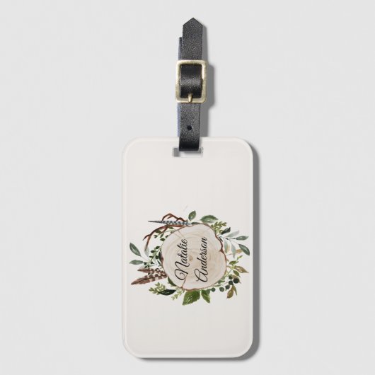 Rustiek gebladerte krijt houten plak bagagelabel (Voorkant (verticaal))