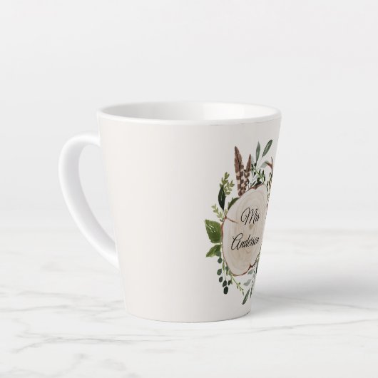 Rustiek gebladerte krijt houten plak latte mok (Linkerhoek)