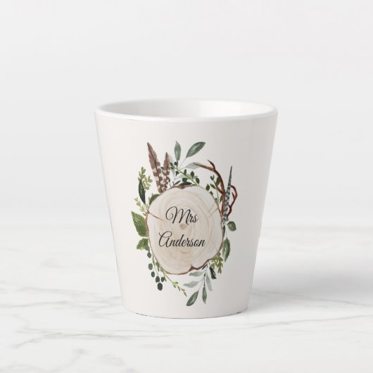 Rustiek gebladerte krijt houten plak latte mok (Voorkant)