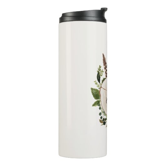 Rustiek gebladerte krijt houten plak thermosbeker (Gedraaid links)