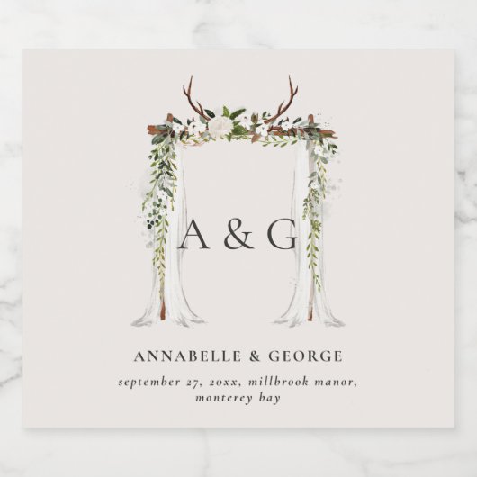 Rustiek gebladerte wit bloemenstadium bladerdak br bier etiket (Enkel label)