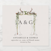 Rustiek gebladerte wit bloemenstadium bladerdak br likeurfles etiket (Enkel label)