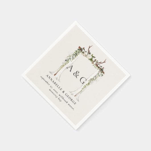 Rustiek gebladerte wit bloemenstadium bladerdak br servet (Hoek)