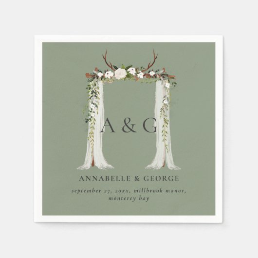 Rustiek gebladerte wit bloemenstag luifel bruiloft servet (Voorkant)