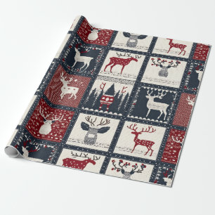 Rustiek gebreid patchwork patroon   Noords Cadeaupapier