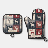 Rustiek gebreid patchwork patroon | Noords Ovenwant & Pannenlap Set (Voorkant)