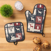Rustiek gebreid patchwork patroon | Noords Ovenwant & Pannenlap Set (Top down)