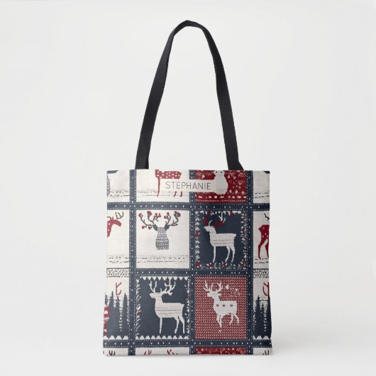 Rustiek gebreid patchwork patroon | Noords Tote Bag (Voorkant)