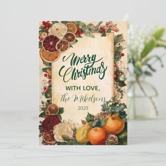 Rustiek gedroogd Sinaasappel en fruitkerst Feestdagenkaart (Staand voorkant)