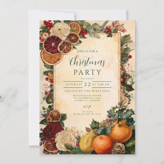 Rustiek gedroogd Sinaasappel en fruitkerst Kaart (Voorkant)