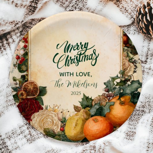 Rustiek gedroogd Sinaasappel en fruitkerst Papieren Bordje