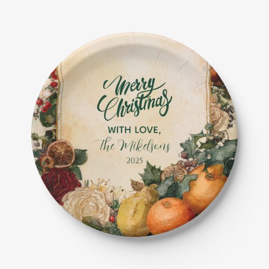 Rustiek gedroogd Sinaasappel en fruitkerst Papieren Bordje (Voorkant)