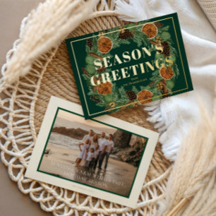 Rustiek Gedroogd Sinaasappel Pine Foto Holiday Gol Folie Feestdagenkaart